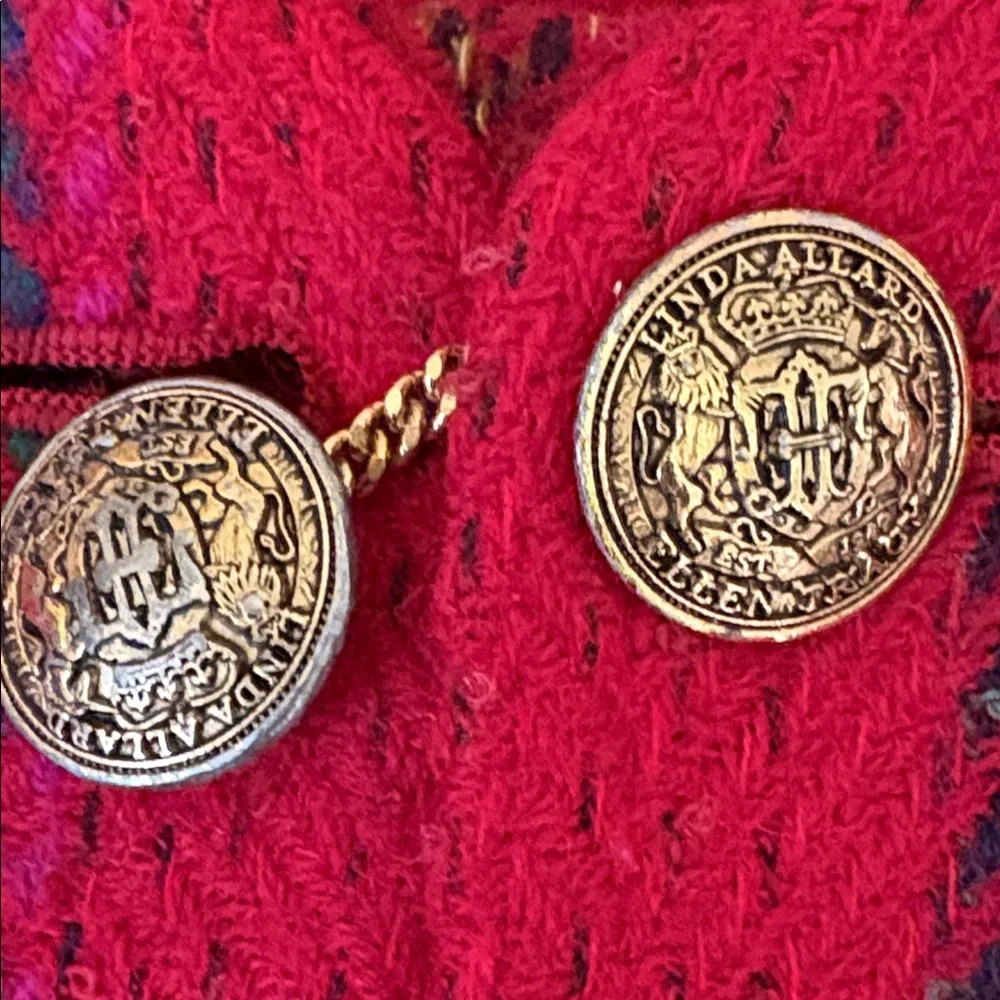 Ellen Tracy Vintage Wool Blend Jacket Red Plaid Chained Link  Retro Buttons, 8 - Picture 7 of 10